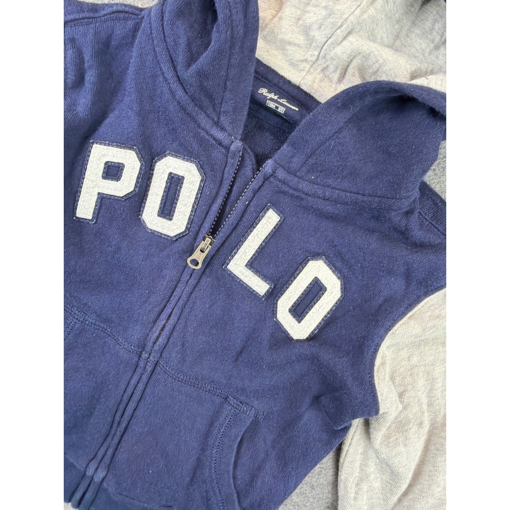 Polo‎ Ralph Lauren Hoodie Kids 18M Navy Gray POLO Applique Full Zip Colorblock